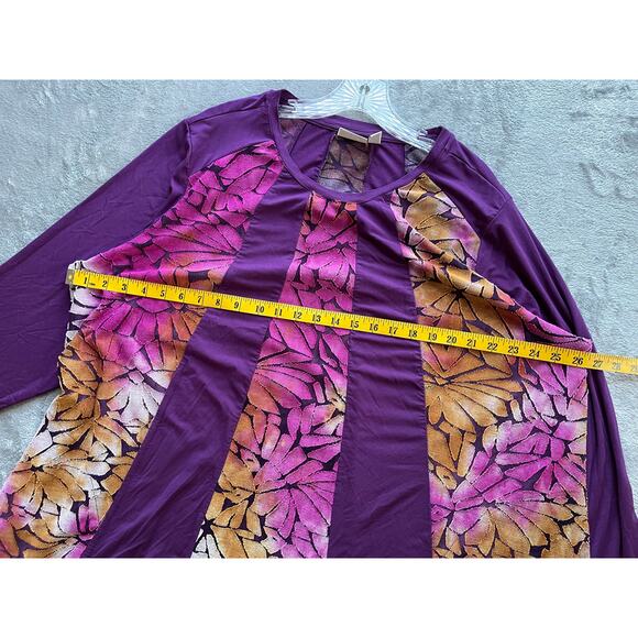 LOGO Lori Goldstein Pieced Jacquard Dress 1X Plus Size Flowy Baggy Asymmetric - Picture 14 of 16